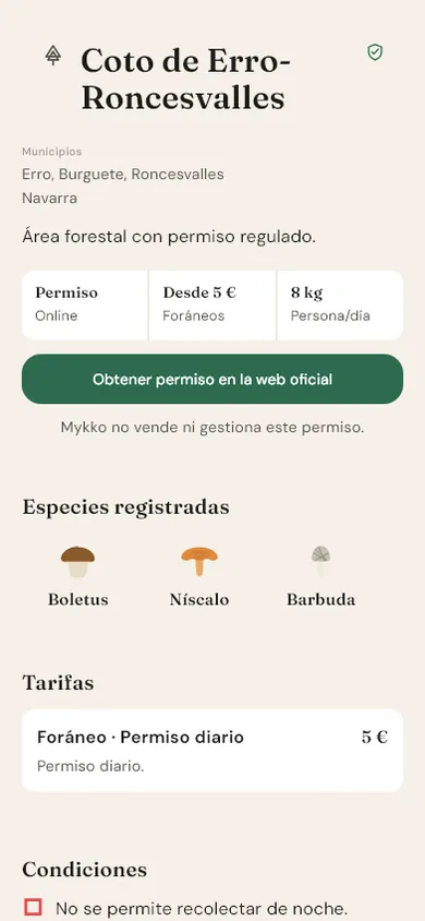 Fitxa d'un vedat amb permisos, quotes i fonts.