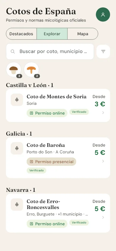 Llista de vedats d'Espanya amb permisos i preus oficials.